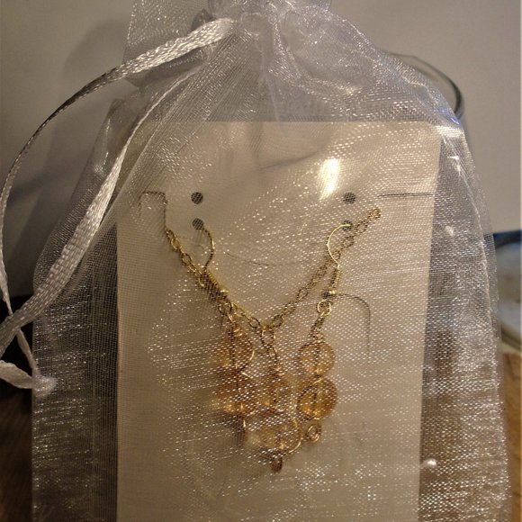 Handmade Wire Wrap Genuine Yellow Quartz Necklace & Earring Set Gold NWOT 2/$25 - Picture 9 of 9